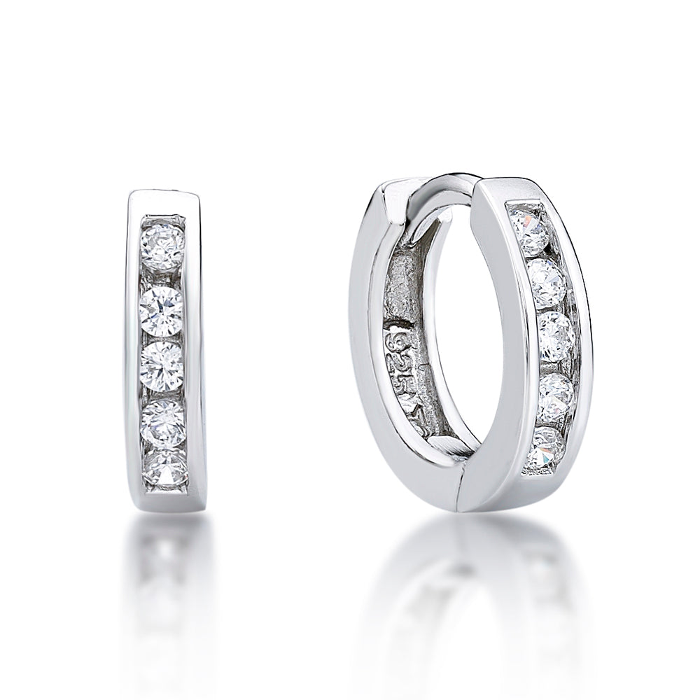 Sterling Silver Wht 2.6 Xx 11.5Mm Huggie Earrings