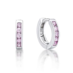 Sterling Silver Pink Chnlset 2.6 X 11.5Mm Huggie Earrings