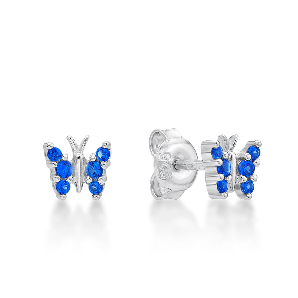 Sterling Silver Blue Cubic Zirconia Butterfly Studs