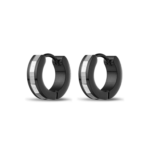Blaze Mens Stainless Steel Huggie Earrings With High Shine Contrast Strips
