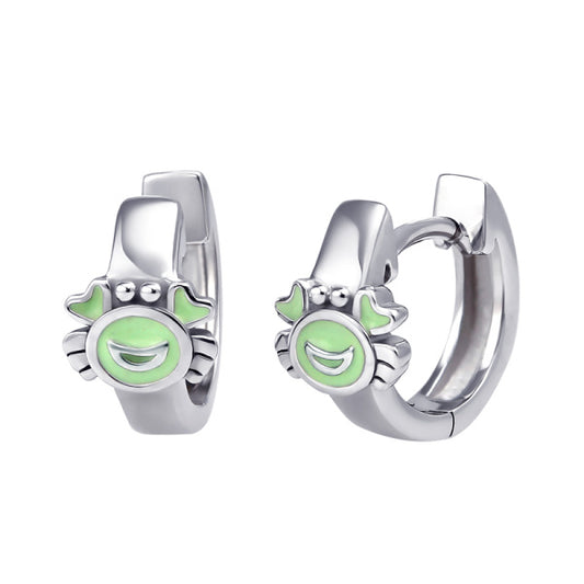 Sterling Silver Green Enamel Crab Huggies