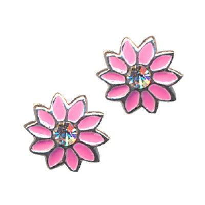 Ss Pink Enamel Flower With Cz Studs