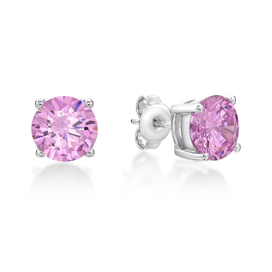 Sterling Silver Round Pink Cubic Zirconia Stud Earrings