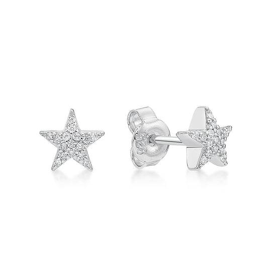 Sterling Silver Cubic Zirconia Star Stud Earrings