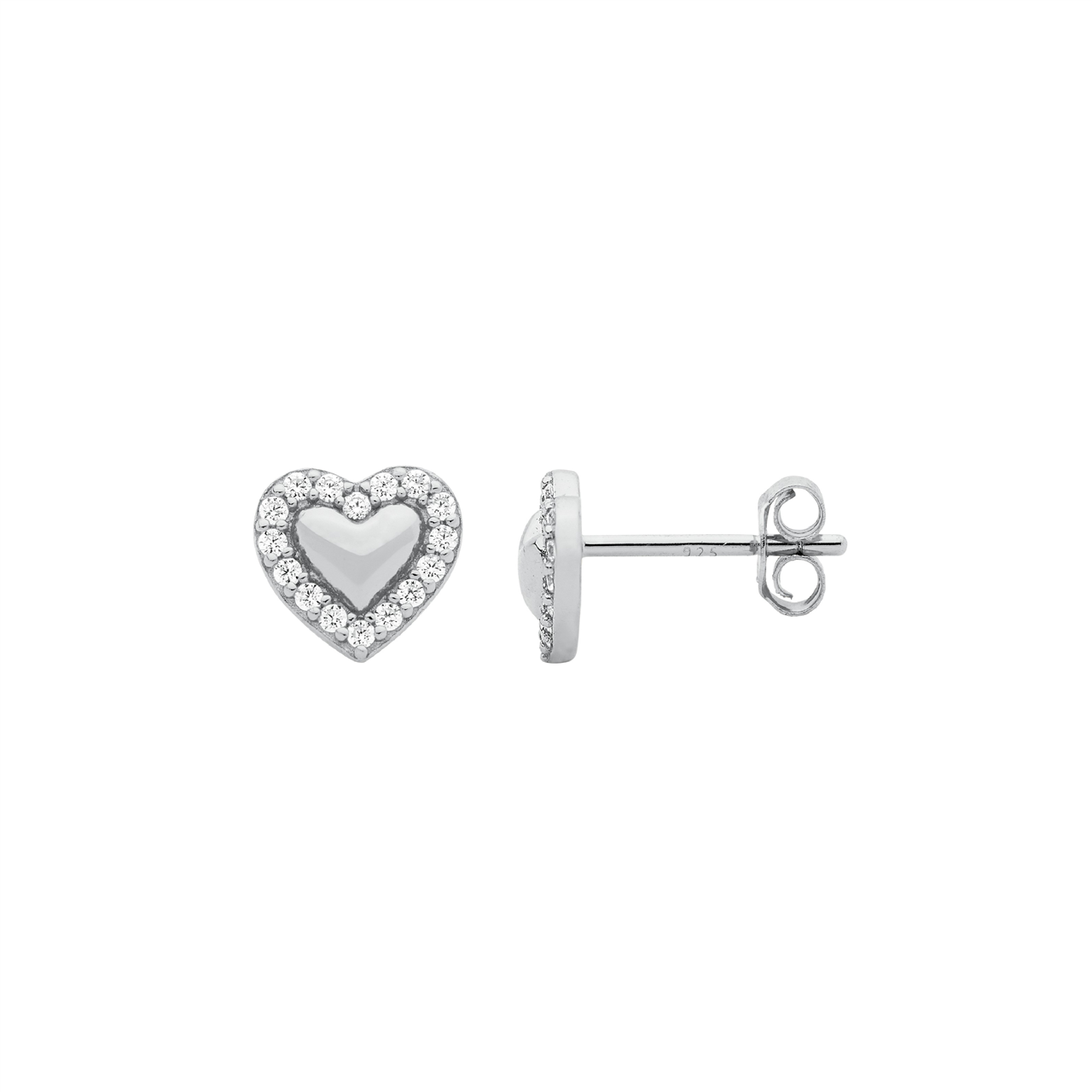 Ss 8Mm Heart Earrings W/Wh Cz Surround