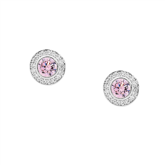 Ss Round Light Pink Cz Sol. W/Wh Cz Claw Surround Earrings