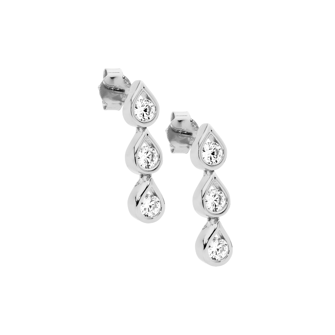 Sterling Silver 3 X Open Tears W/Wh Cz Drop Earrings