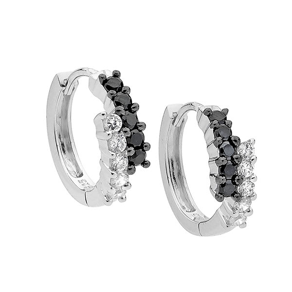 Sterling Silver White And White Cubic Zirconia Double Split Row 14Mm Hoop Earrings