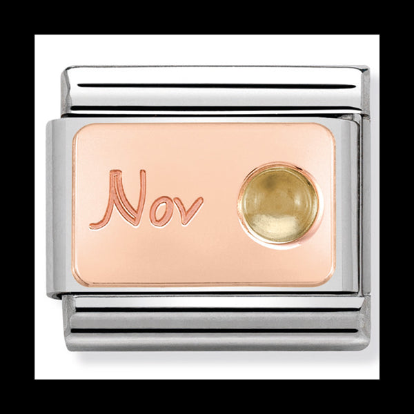 NOM-430508 11- ROSE GOLD STONE OF MONTH Composable classic st/st, & 9ct rose gold (Nov Citrine)
