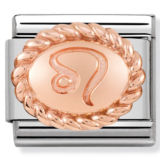 Nomination stainless steel and 9 ct rose gold zodiac Leo