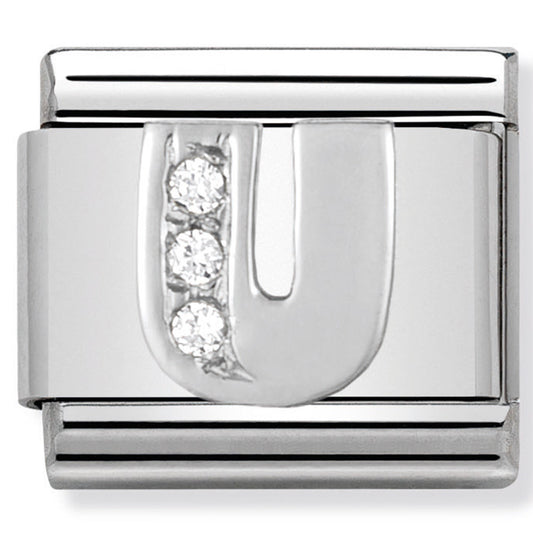 Classic Alph St/Steel Cz And Silver 925 Letter U
