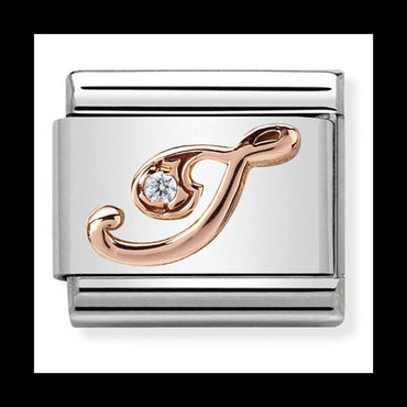 NOM-430310 09 COMP Classic LETTERS st/steel, CZ, 9ct rose gold (Letter I)