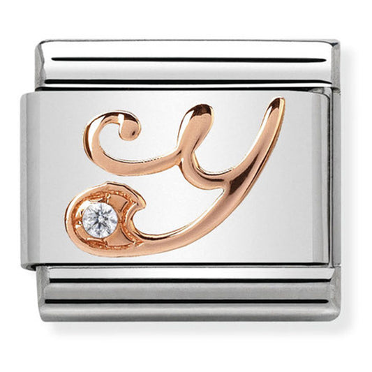 Classic Letters St/Steel Cz And 9Ct Rose Gold (Letter Y)