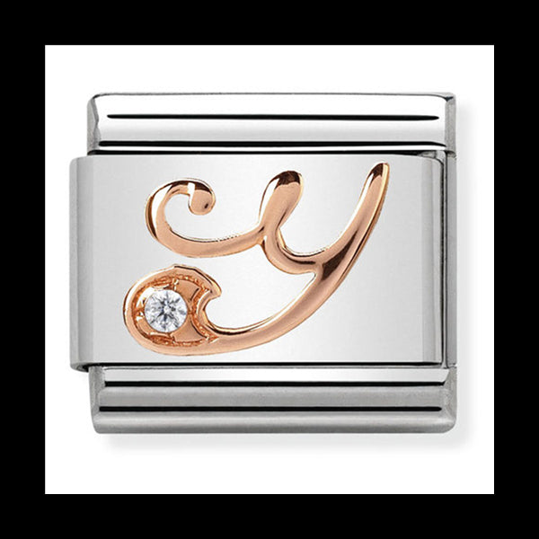 Classic Letters St/Steel Cz And 9Ct Rose Gold (Letter Y)