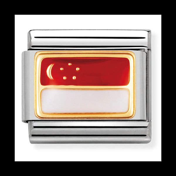 Classic Asia Flag St/Steel Enamel And 18Ct Gold