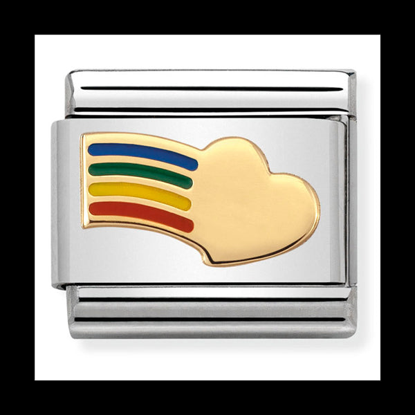 NOM-030283 12 COMP Classic LOVE 2 st/steel, enamel & 18ct gold (Rainbow heart)