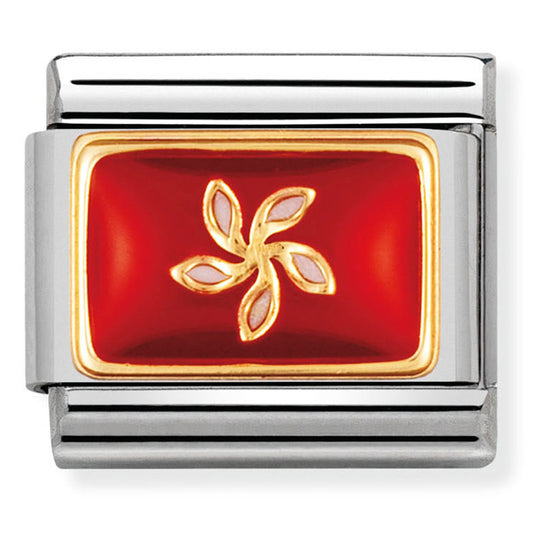 Glassic Asia Flag St/Steel Enamel And 18Ct Gold