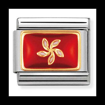 Glassic Asia Flag St/Steel Enamel And 18Ct Gold