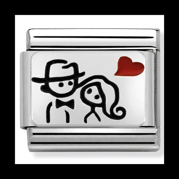 Nom-330208 10 Comp Classic Oxidised Plates St/Steel, Enamel & Silver 925 (Couple With Heart