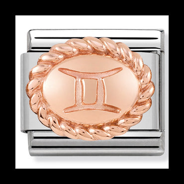 Nom-430109 03 Oval Zodiac Composable Classic St/St & 9Ct Rose Gold (Gemini)