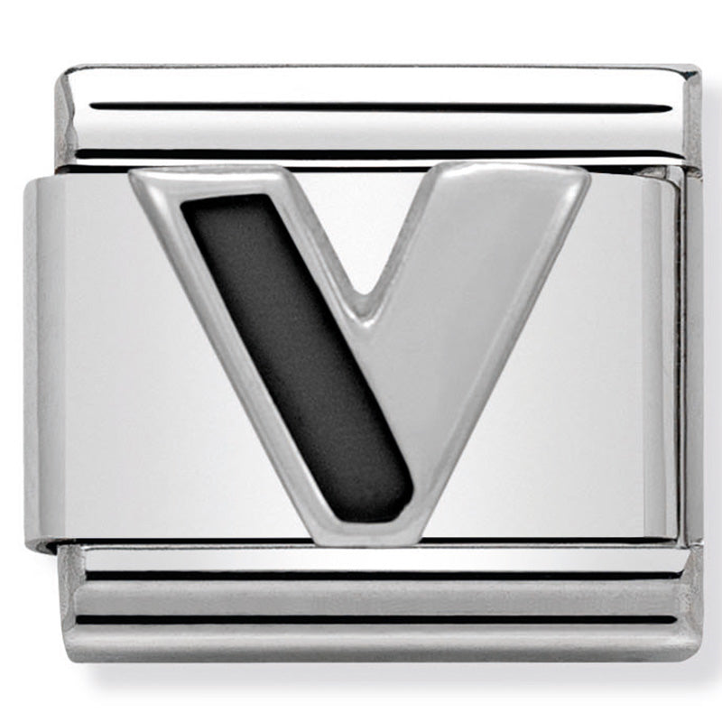 Nom-330201 22 Comp Classic Black Alphabet St/Steel, Enamel & Silver 925