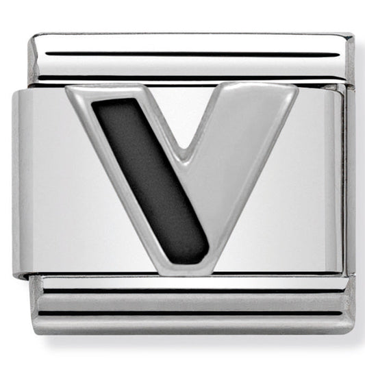 Nom-330201 22 Comp Classic Black Alphabet St/Steel, Enamel & Silver 925