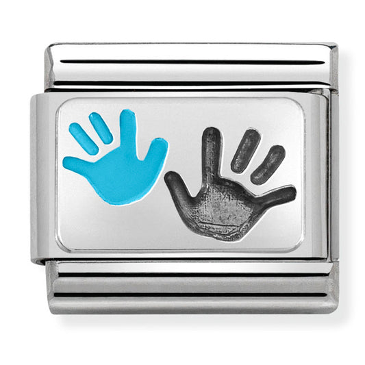 Nom-330208 43 Comp Classic Oxidised Plates St/Steel, Enamel & Silver 925 (Parent & Child Handprint Blue)