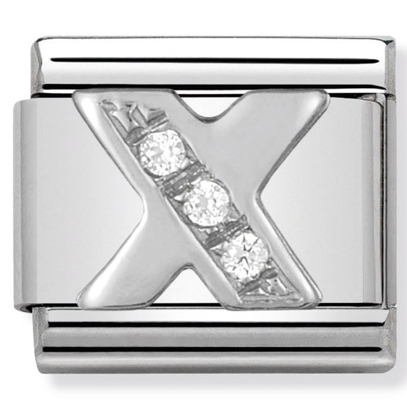 NOM-330301 24 COMP Classic ALPHABET st/steel, CZ & silver 925 (Letter X)
