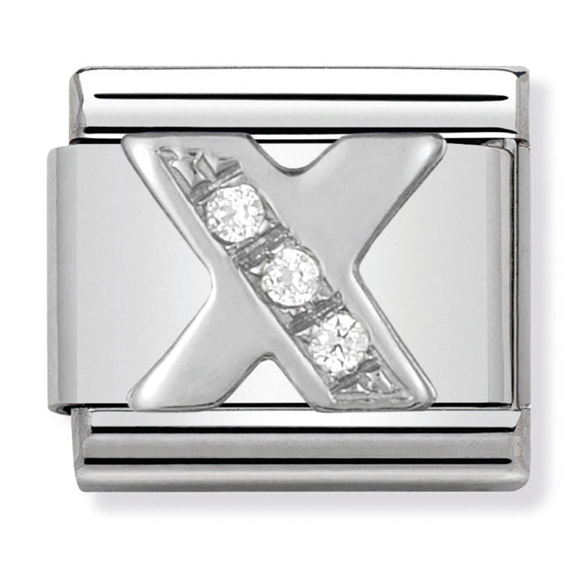 NOM-330301 24 COMP Classic ALPHABET st/steel, CZ & silver 925 (Letter X)