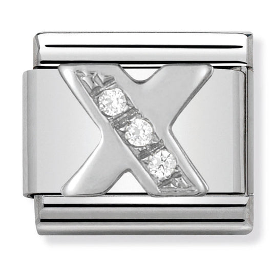 NOM-330301 24 COMP Classic ALPHABET st/steel, CZ & silver 925 (Letter X)