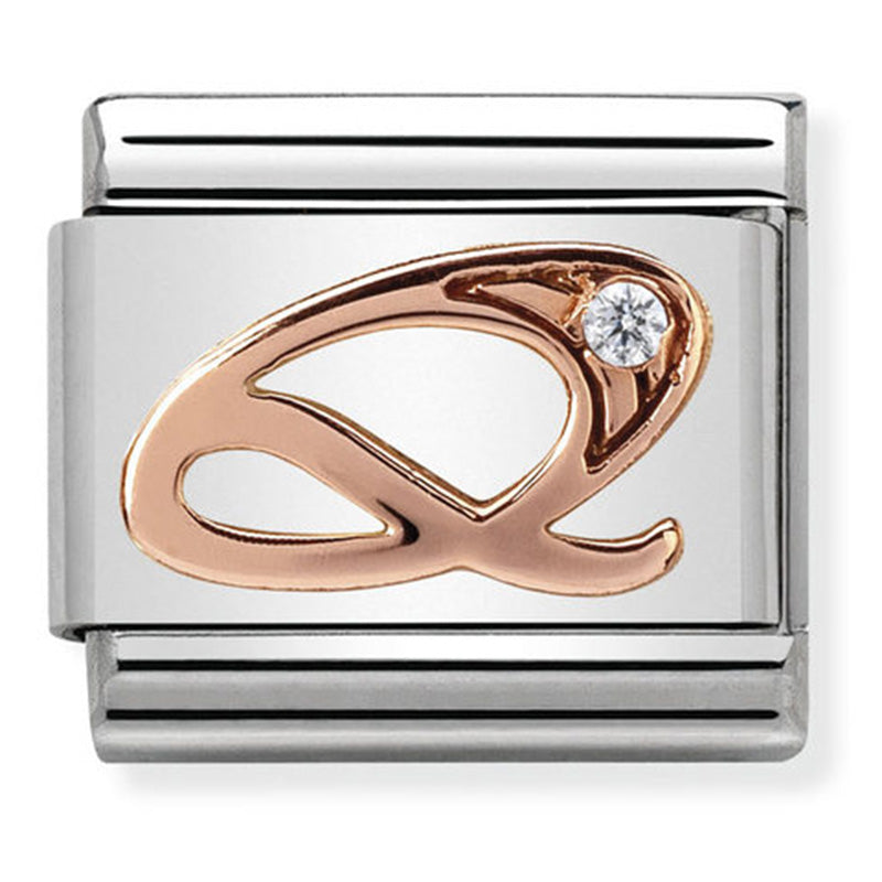 Nom-430310 17 Comp Classic Letters St/Steel, Cz, 9Ct Rose Gold (Letter Q)