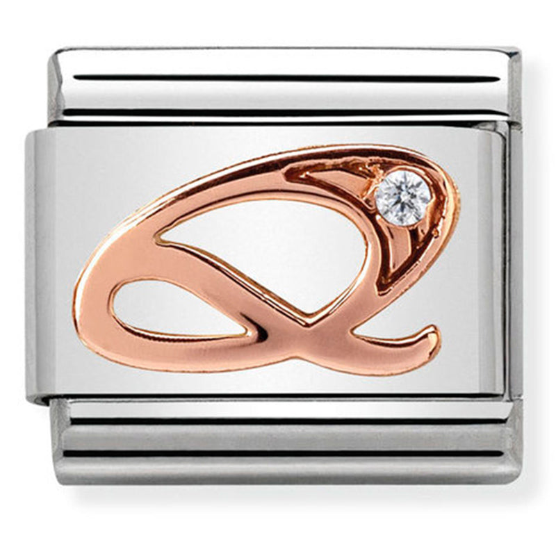 Nom-430310 17 Comp Classic Letters St/Steel, Cz, 9Ct Rose Gold (Letter Q)