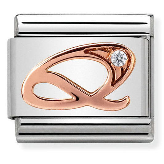 Nom-430310 17 Comp Classic Letters St/Steel, Cz, 9Ct Rose Gold (Letter Q)