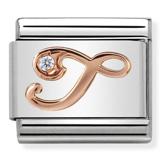 Nom-430310 20 Comp Classic Letters St/Steel, Cz, 9Ct Rose Gold (Letter T)