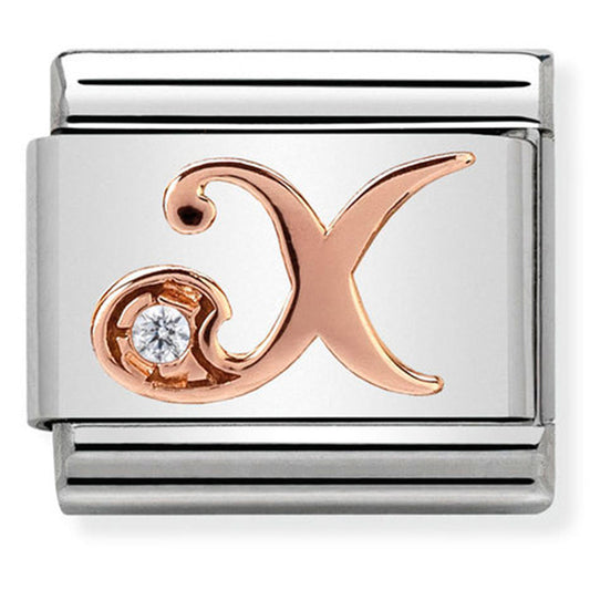 NOM-430310 24 COMP Classic LETTERS st/steel, CZ, 9ct rose gold (Letter X)