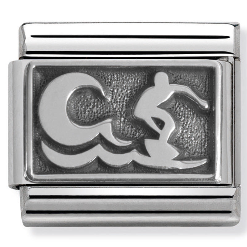 Nom-330102 14 Comp Classic Plates Oxidised St/Steel & 925 Silver (Surfer With Wave)