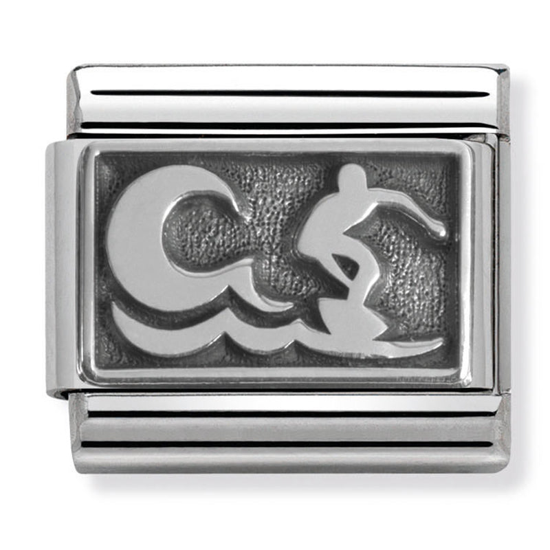 Nom-330102 14 Comp Classic Plates Oxidised St/Steel & 925 Silver (Surfer With Wave)