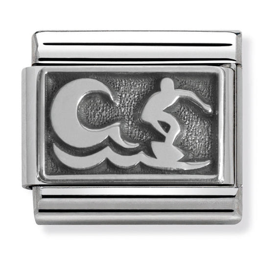 Nom-330102 14 Comp Classic Plates Oxidised St/Steel & 925 Silver (Surfer With Wave)