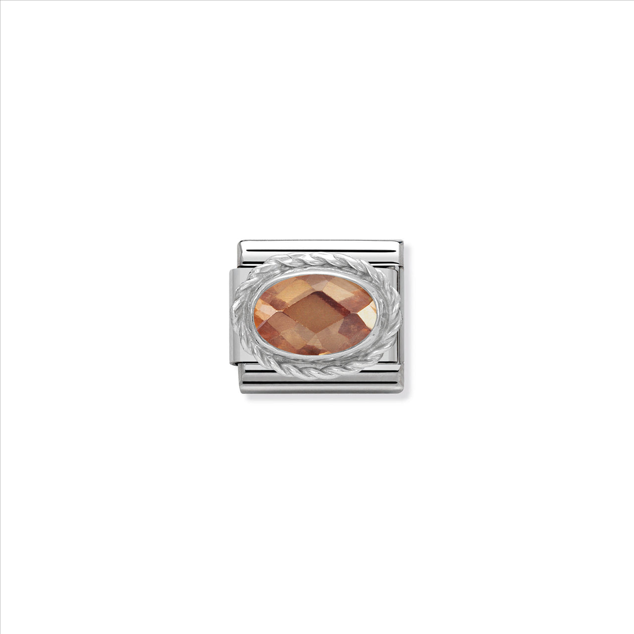 Discontinued Nom-330604 024(Prev030606 024) Comp Classic Faceted Oval Cz St/Steel, Silver 925, Twist Detail (Champagne)