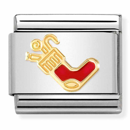 NOM-030225 25 COMP Classic CHRISTMAS st/steel, enamel & 18ct gold (Christmas Stocking)