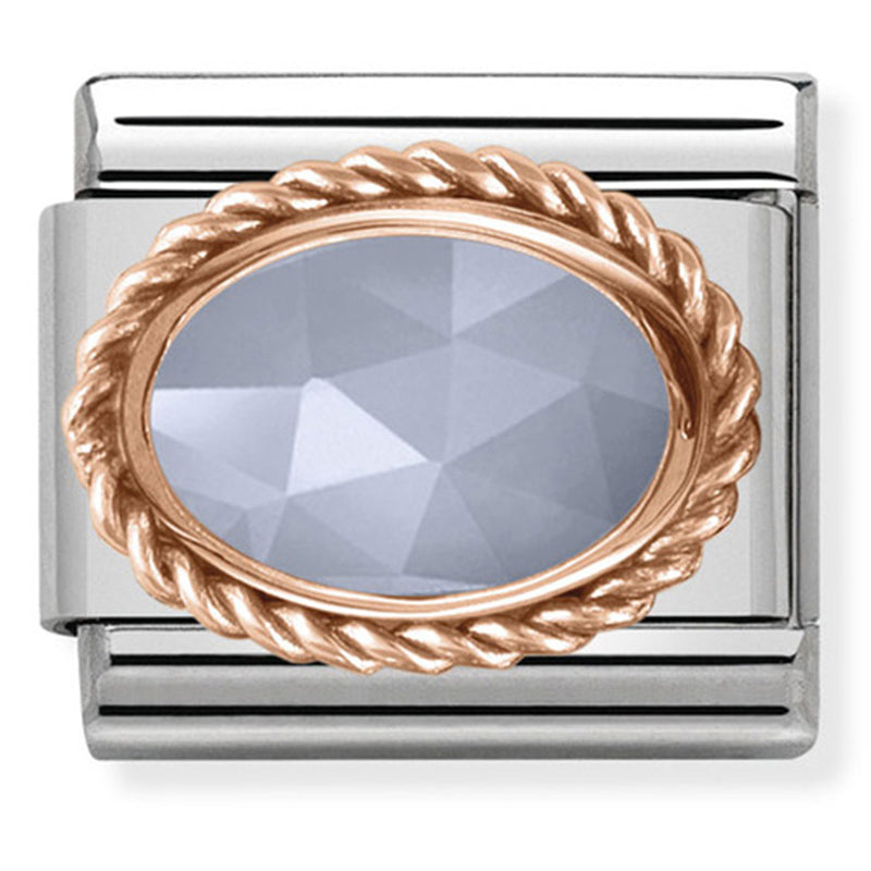 Nom-430507 33- Comp Classic Rich Setting Stone St/Steel & 9Ct Rose Gold (Faceted Blue Banded Agate)