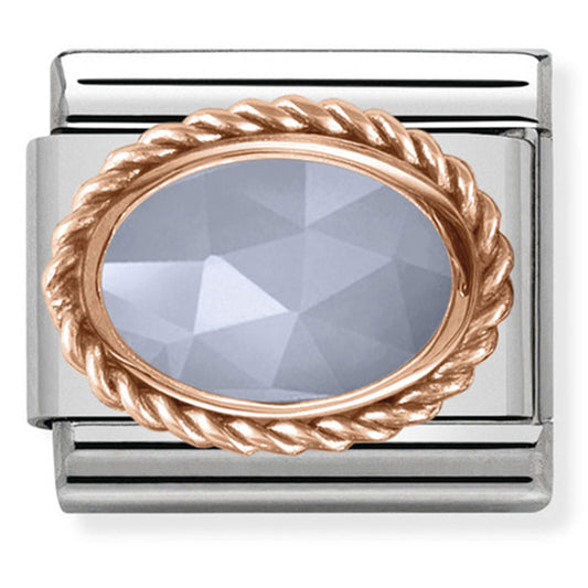 Nom-430507 33- Comp Classic Rich Setting Stone St/Steel & 9Ct Rose Gold (Faceted Blue Banded Agate)