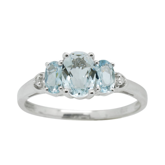 Womens dress 3 stone, dress claw aq 9 carat white gold wg rhodium jwl-ringother,gem-aqua,jwl-ringgold ring