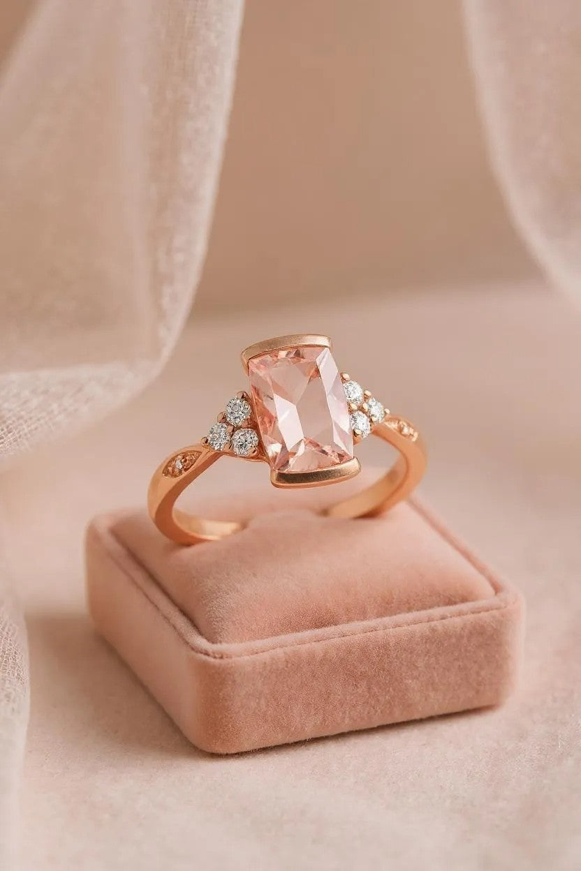 9ct Rose Gold Morganite & Diamond Shoulder Ring