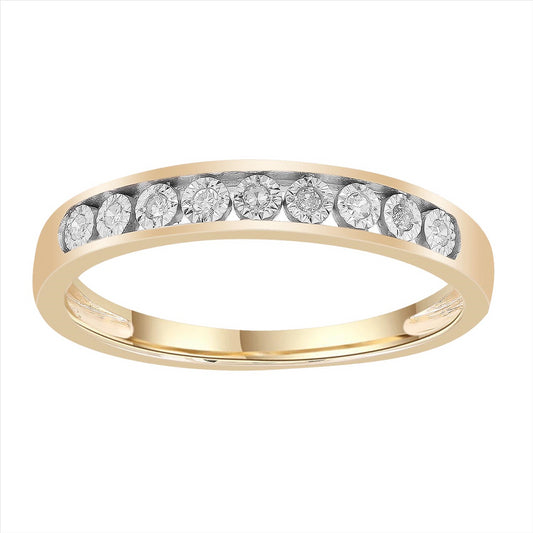 Charming 9 Carat Yellow Gold Illusion Set Ring With Sparkling Diamonds