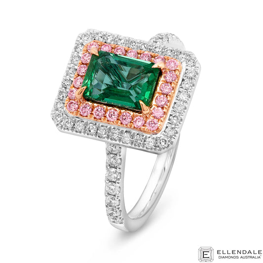 Ladies white pink diamond emeral 18Ct white gold ring