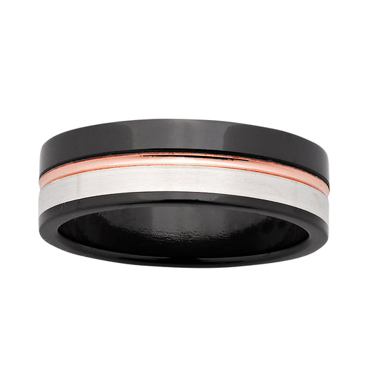 Zirconium Band With 9Ct Rose Gold And Sterling Silver Inlay