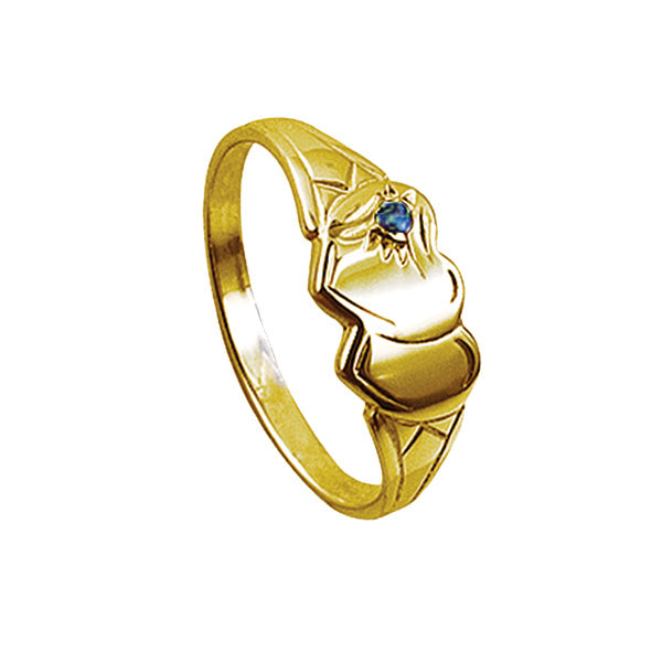 9Ct Yellow Gold Double Heart Signet Ring with Blue Spinel