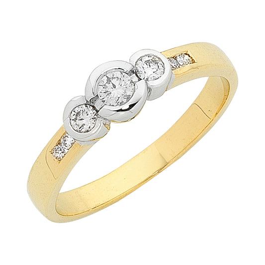 9CT YELLOW AND WHITE 25PT DIAMOND RING