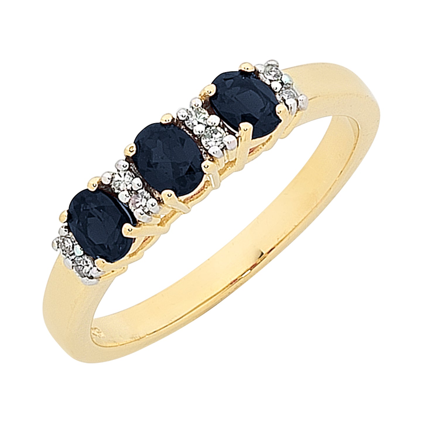 9CT YELLOW GOLD NATURAL SAPPHIRE AND DIAMOND RING